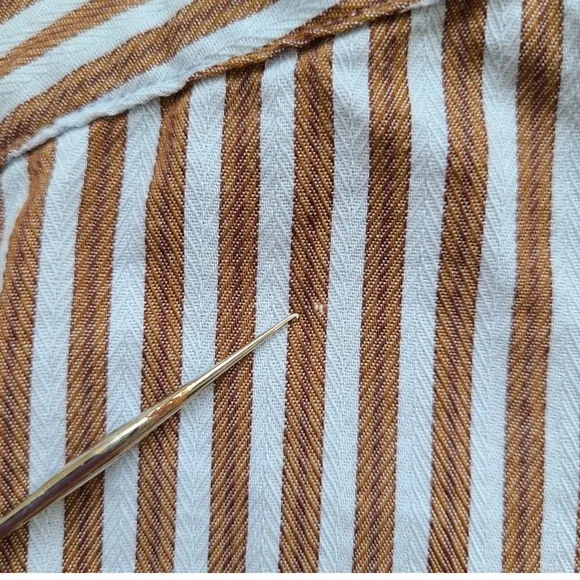 Men's Thomas Dean Blue Brown Striped Shirt XXL 100% Cotton Flip Cuff Casual - Picture 5 of 7